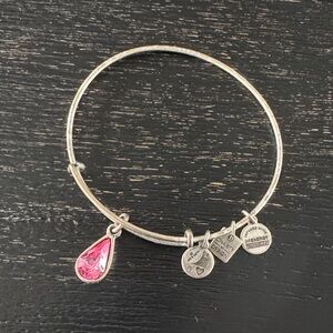 Alex and Ani Silver Bangle with Pink Teardrop Charm
